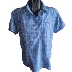 Woolrich Blue Patterned Short Sleeve Activewear Shirt L
